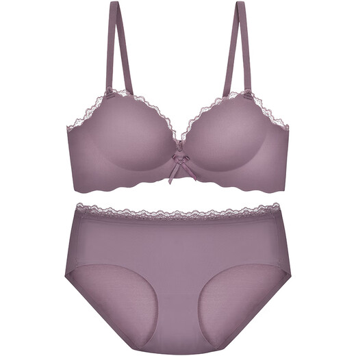 Triumph One Piece Seamless Bra for Women Small Breasts Gathering and Enlarging Secondary Breasts Anti-Sagging Bra Sexy and Comfortable Bra Set Mud Blue (Underwear + Underwear) 70A 32BC Universal Cup