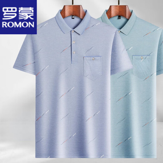 罗蒙（ROMON）短袖t恤男夏季新款薄款透气免烫休闲修身polo衫中老年冰丝半袖男 冰丝-9923 蓝色 真口袋 M 48/165
