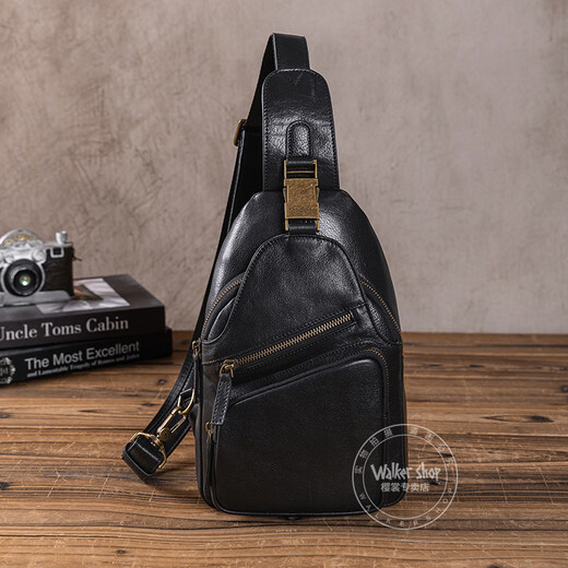 Walker Shop мужская нагрудная сумка первого слоя из воловьей кожи на плечо через плечо нагрудная сумка первого слоя из воловьей кожи повседневный модный спортивный маленький рюкзак черный