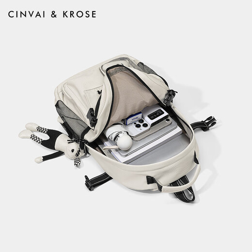 CinvaiKrose官方小c&k校园双肩包女式2025新款大容量多隔层初高中生背包书包 米白