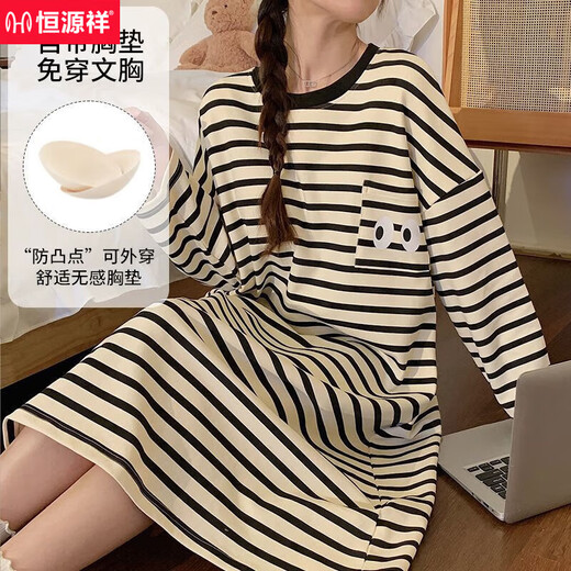 
Hengyuanxiang nightgown with breast pad for women, can wear long-sleeved loose large-size pajamas for women ins dormitory home clothes 16863 [with breast pad] M [Suggested 95 Jin [Jin equals 0.5 kg]]