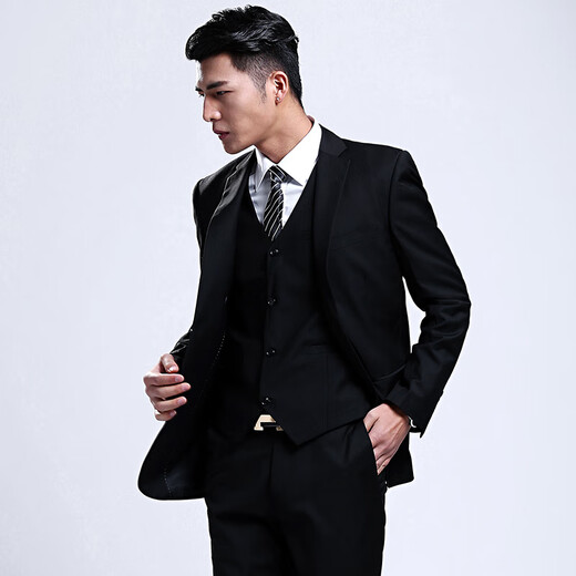 Haipai Haoyu suit suit men's slim business formal suit high-end professional suit groom wedding dress groomsman suit jacket A version black two buttons suit + trousers 3XL (185) 72-78 kg