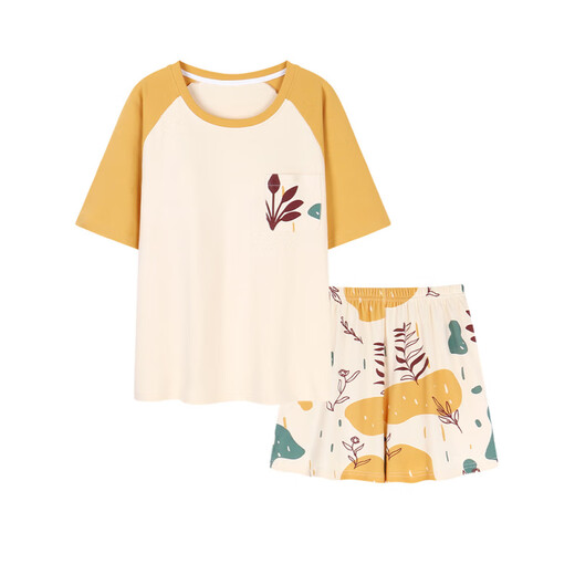 
Hehui Summer Women's Short Sleeve Large Size Pajama Set Cotton with Chest Paddy Paddy Package Integrated Home Summer Thin Style Can Be Wear Outside OZM-B1509 M (Suggested 75-95Jin [Jin equals 0.5 kg])
