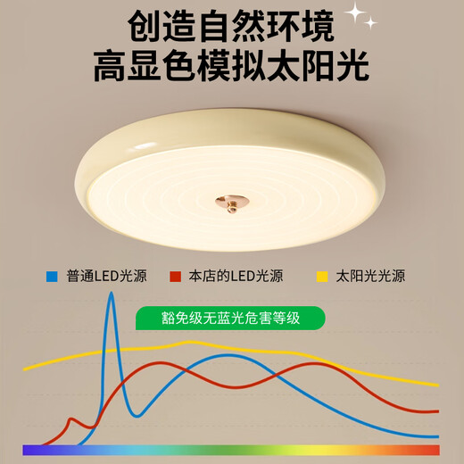 大观园卧室灯中古风吸顶灯温馨奶油法式复古儿童房间灯全光谱灯具Z357 58W A涟漪全光谱RA≥_9755cm