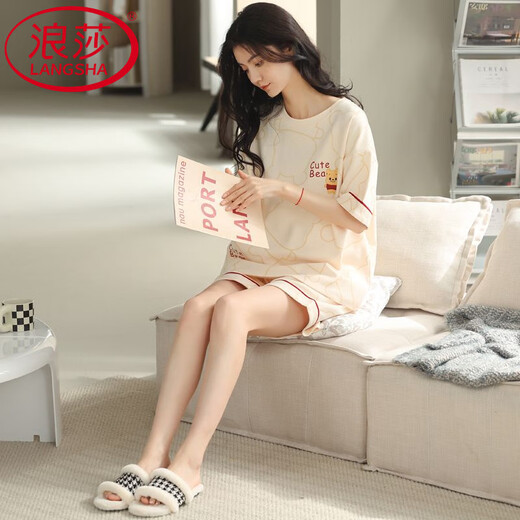 
LangSha pajamas (LangSha) women's summer pure cotton shorts for women can wear the new cotton home clothing set 9855 M