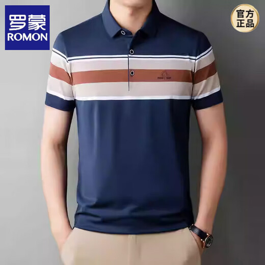 Romon Ice Seide Kurzärärmelte T-Shirt Herren Revers 2025 Sommer Dünner eisgefütterung atmungsaktiv gestreift mit mittlerem Alter lous Polo-Hemd Pink MZL653 m 165