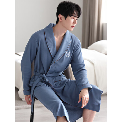 
Fengxi Waffle Bathroom Men's Spring and Autumn Pure Cotton Medium-length Men's Nightgown 2025 New Water-absorbing Integrated Yukata LJ96821 3XL Code [Weight 180-200Jin [Jin equals 0.5 kg]]