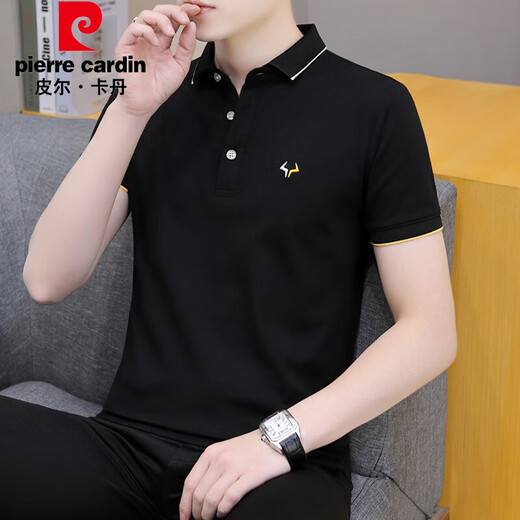 皮尔卡丹（pierre cardin）珠地棉短袖t恤男士潮流2025夏季新款商务青年翻领POLO半袖上衣服 681深蓝色 XL