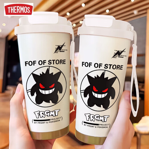 膳魔师（THERMOS）创意耿鬼保温杯大容量吸管水杯便携双饮口咖啡杯子新款男女高颜值 BXAB13796幽灵蓝+配挂绳 316不锈钢