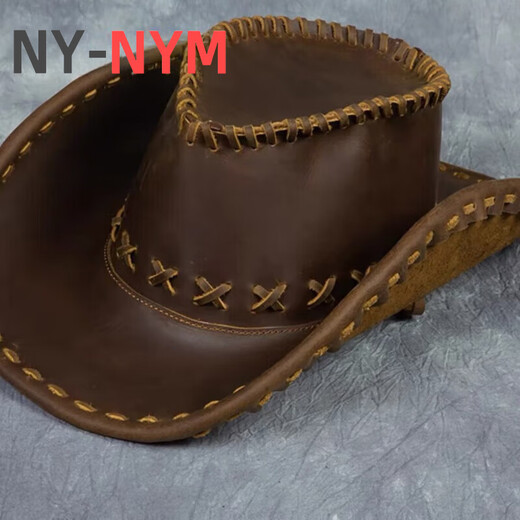 Ny-nym hecho a mano pura masa de vaca gorro de vaquero occidental de cuero de cuero al aire libre Harley copa casual gorro de cuero de cuero genuino visor visor caballero de caballero retro marrón