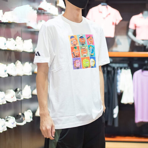 阿迪达斯 （adidas）短袖男2024夏季篮球运动服纯棉圆领印花白T恤 IP3884/棉 M 135-155斤