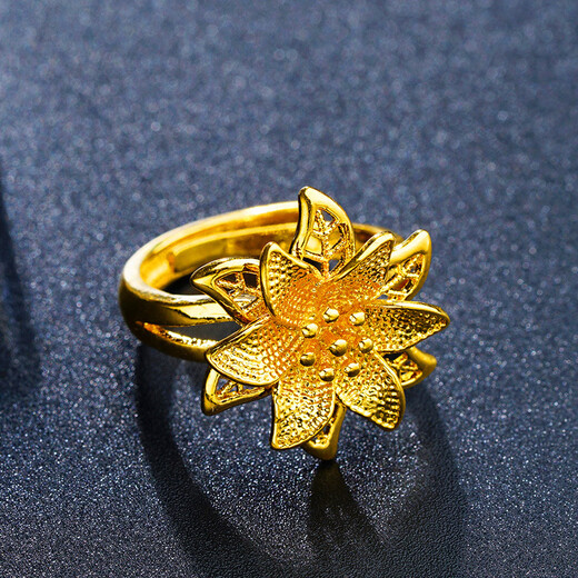Youshu Vietnamese sand gold ring for women, long-lasting imitation gold-plated flowers, exaggerated wedding bride, fake three-gold imitation jewelry, style 2 (lily flower)