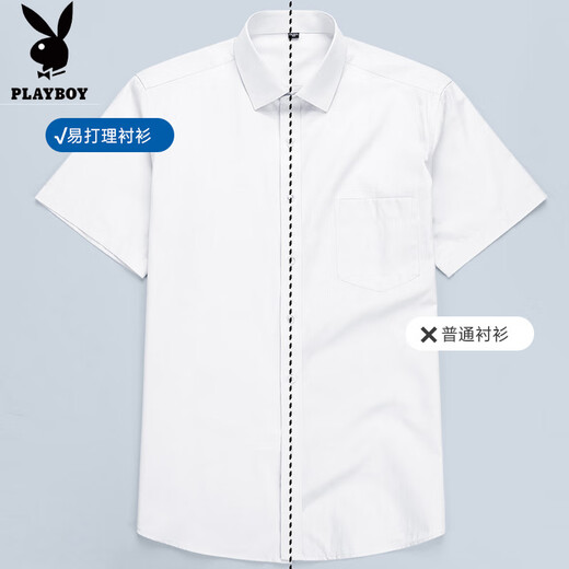 花花公子（PLAYBOY）高档莫代尔男士短袖衬衫免烫商务职业正装抗皱衬衣休闲透气上衣 DX6629 38
