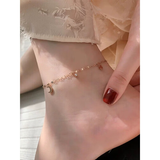 Yiqi 18K gold anklet for women AU750 rose gold K gold light luxury niche design anklet length K gold double bell anklet