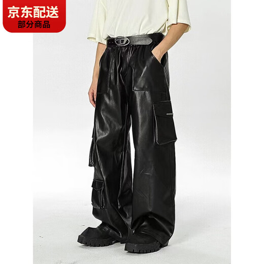 CARLOS KAYLA美式复古PU皮休闲裤男士复古嘻哈朋克皮裤秋冬季西海岸 黑色 2xl