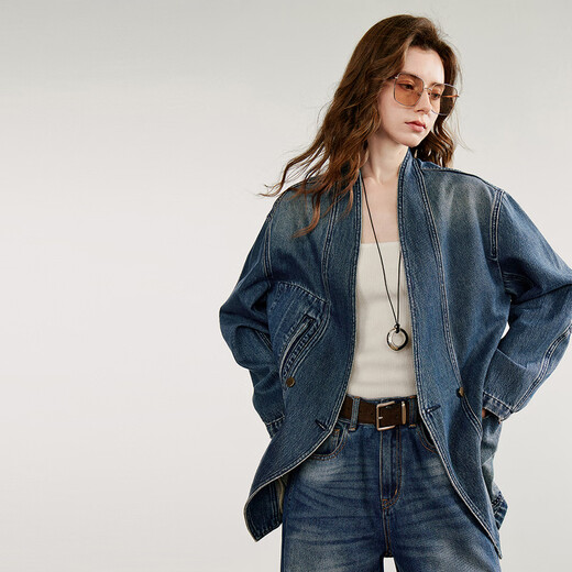 Chaqueta casual de chuyu para mujeres 2025 Autumn New Retro French Denim Flow Heavy Industry Chaqueta Top Osck Blue M