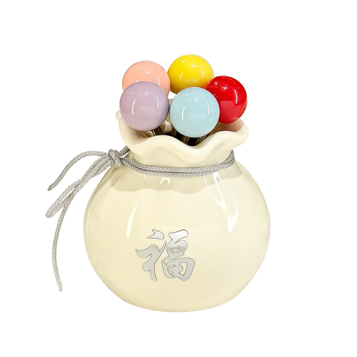 BSD fruit fork ceramic storage jar fruit fork dessert fork household fruit fork fruit pick cake fork creative ornaments ceramic lucky bag storage jar + fruit fork (red)