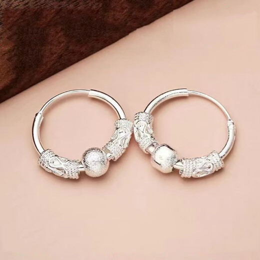 KZD Old Phoenix all-silver full-body pure silver 9999 earrings sterling silver earrings women's transfer bead earrings temperament earrings earrings small beads stick full-body pure silver earrings 5.355g fine solid + free certificate Lao Feng