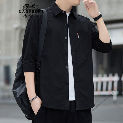 老爷车（LAOYECHE）男士2025夏季七分袖纯棉衬衫翻领港风时尚百搭帅气上衣服 Q6626【咖啡】 M 90-110斤