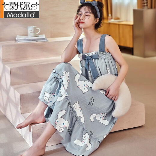 莫代尔睡裙女士夏季甜美可爱吊带裙网红ins公主风无袖中裙家居服睡衣夏 9215袖裙# M (80-100斤)