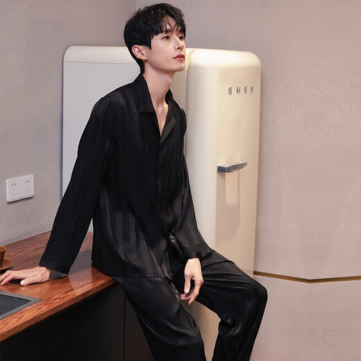 
Arctic velvet men's pajamas spring and autumn ice silk long sleeve trousers suit men's summer 2025 new home clothing 6626 straight men's style L (100-125Jin[Jin equals 0.5 kg])