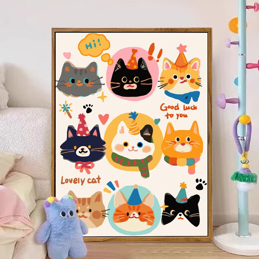 Karten gestapelt Katze Digitalöl Malerei DIY Handbemalte Füllung Färbung Heilung Öl Farbendekoration Hängende Acryl 20x30 cm Dicke Massivholz Innenrahmen LL14137 Acrylfarbe + professionelle Ölmalerei
