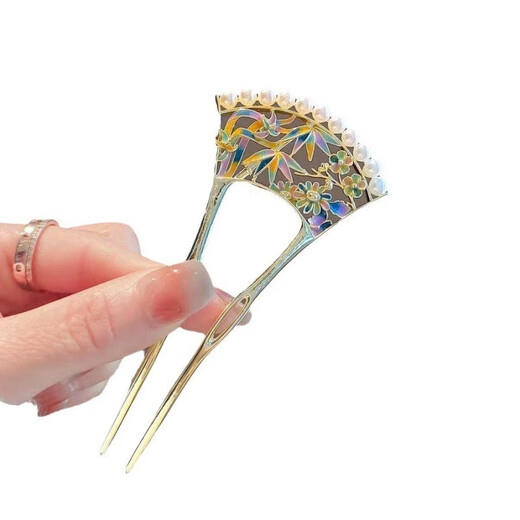 Painted hairpin hairpin new retro design pearl hair ornament hairpin new Chinese style hairpin on the back of the head 7# gold rhinestone U-shaped