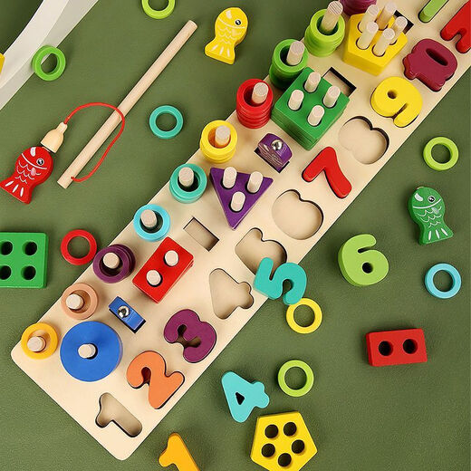 Children's early education 1-23-6 years old digital cognitive set of column building blocks for baby boys and girls geometric matching toys six-in-one fishing logarithm board
