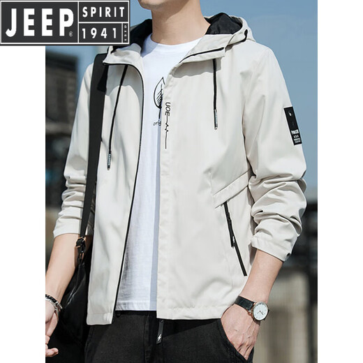 JEEP SPIRIT Jeep Jacket Men's 2025 New Spring, Autumn and Winter Hooded Thin Young Loose Jacket Short Solid Color Gown K12131 Black XL [Suggested 130-150Jin [Jin equals 0.5 kg]]