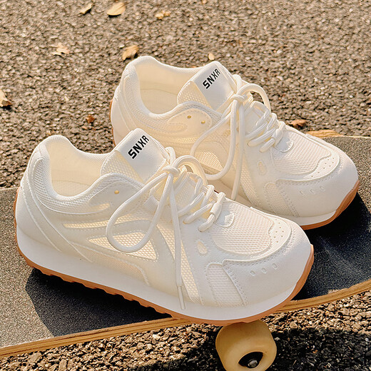 Gu Fansha zapatos blancos de suela gruesa para mujeres en verano zapatos de malla transpirables e inestables de malla con zapatos de entrenamiento deportivo versátiles 9905-3 beige 39
