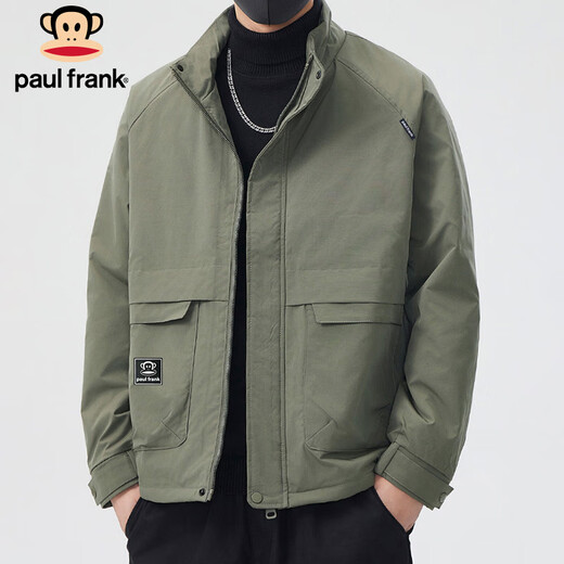 Paul Frank Jacket Men's Spring and Autumn Trendy Stand Collar Jacket Men's Casual Work Clothes Men's Top Army Green XL