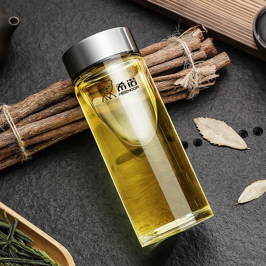 希诺单层玻璃杯男女士车载便携加厚耐热水杯简约家用大容量泡茶杯 提环杯盖--大容量 带滤网 695m