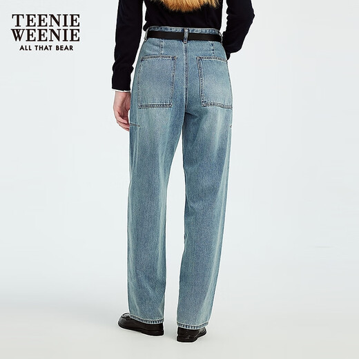 Teenie Weenie小熊女装牛仔裤2025年秋季新款时尚松弛感刺绣锥形裤 中蓝色 M