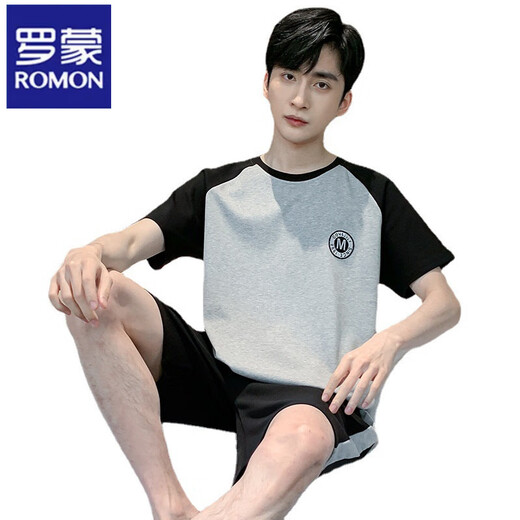 Romon Summer Set Herren Kurzarm Pyjamas dünne Baumwolle Freizeit Plus-Größe Teen Home Kleidung Lose zweiteiler Set D9928 L Männer