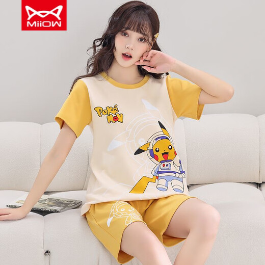 Catman Miiow Pyjamas pour femmes en été en été coton pur manche courte mince version coréenne douce et mignonne de vêtements étudiants à la maison étudiant Summer 1396 l Style féminin 85-95jin [Jin est égal à 0,5 kg]