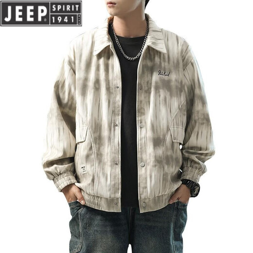 
JEEP SPIRIT tie-dye jacket men's gown spring and autumn 2025 new trendy brand loose-sensing tool lapel jacket large size K15828 black M