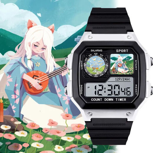 Sky Light Escape personajes de anime Customized Watch Customized Bidimensional Smart Sman Square Electronic Watch Model Model Students [Fashion Silver-Electronic Watch] Z3883 Light Escape Super Value Pack (batería extra larga + Embalaje de caja de regalo)