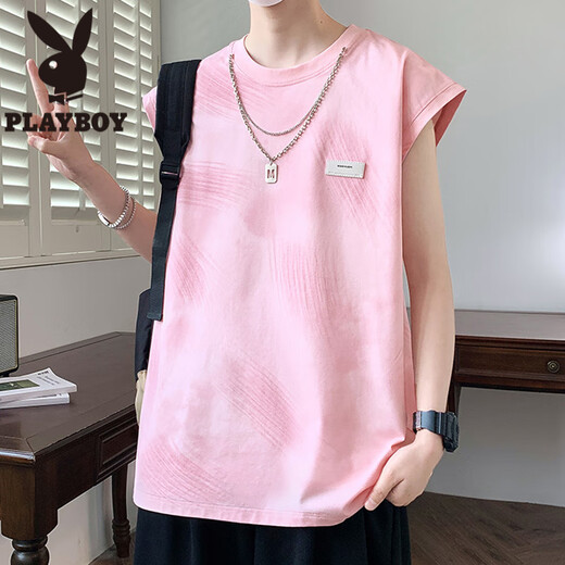 花花公子（PLAYBOY）美式无袖t恤夏季新款潮牌宽松感背心青少年休闲渐变印花坎肩 9227紫色 XL 约100-120斤可穿