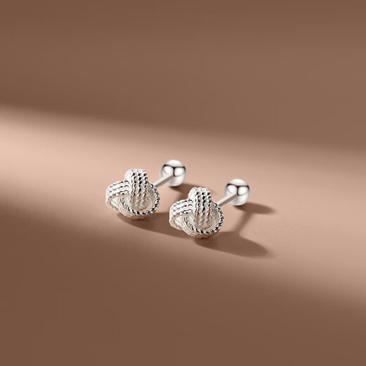 Century-old Fengxiang 999 sterling silver earrings for women Ruyi knot design, simple and compact, versatile for commuting and sleeping without picking up new sterling silver Ruyi knot screw earrings, large pair