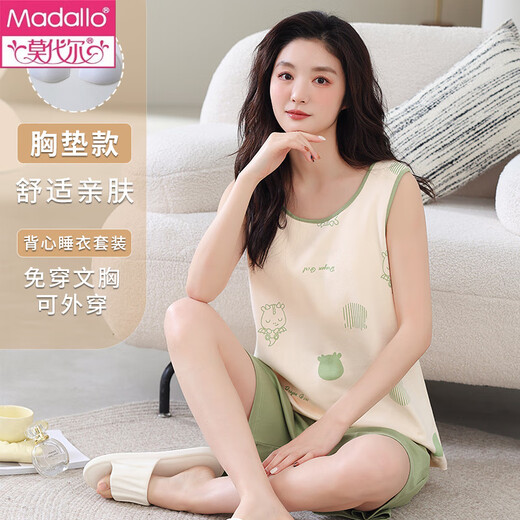 Modal mit Brustkissen integrierter Weste Pyjamas für Frauen für Sommer-Baumwollhülsen und Shorts für dünne Heimkleidung zweiteiliger Set F-9853 L