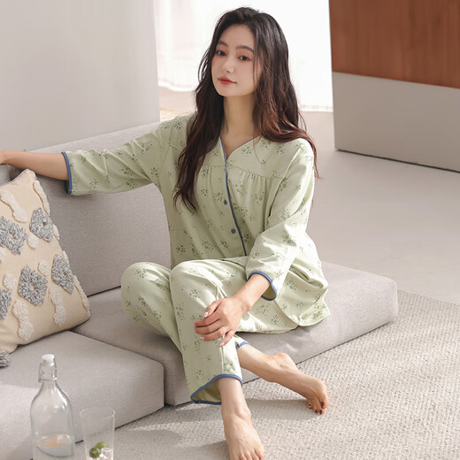 Pyjamas de coton pur modal pour femmes au printemps et en été des vêtements à domicile doux et à manches centraux cardigans floraux pour les femmes peuvent porter des costumes automne 30m5009 m 80-100jin [Jin est égal à 0,5 kg].