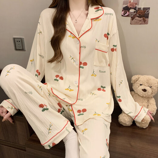 Antártico Gentle Girl Girl's Heart Cardigan Pajamas se puede usar afuera en la primavera Nuevo ropa de tela arrugada de ropa de manga larga KK3523# M 170 [sugerido 80-100Jin [Jin iguala 0.5 kg]]]