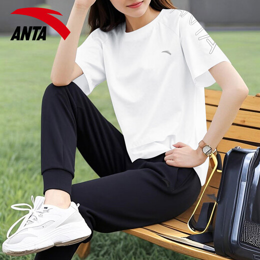 安踏休闲运动服套装女2025春夏季薄款冰丝速干短袖T恤束脚针织长裤 7121-1罗衣紫【套装】 M