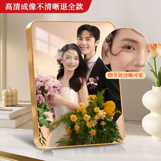 Fantasy photo frame table custom-made with washed photos made into crystal wedding photos for wall hanging wedding photo printing and photo album upgraded anti-fall edged raffia white horizontal and vertical loss-making 8-inch table 15*20cm