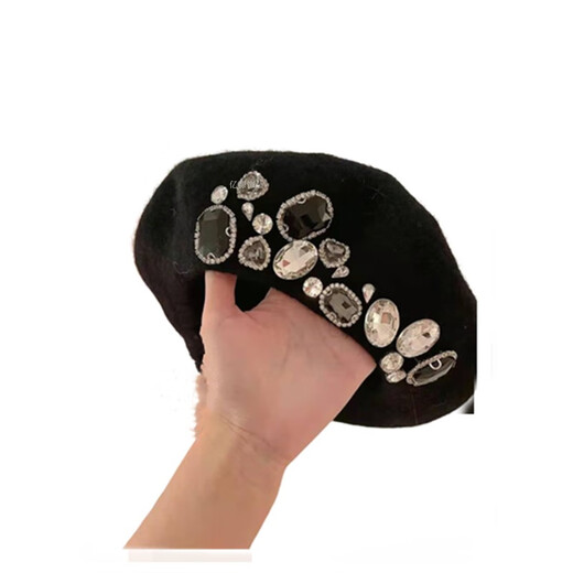 Jingmengyuan beret woolen hat diy rhinestone glass hand-sewn diamond handmade decoration accessories crystal accessories bright diamond large style with black 18 rhinestones