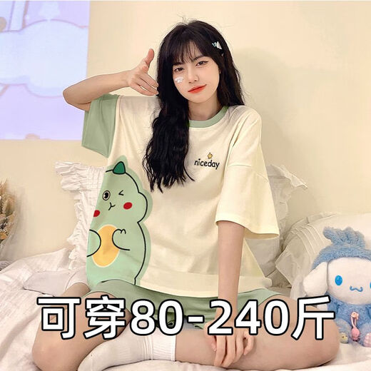 
Langsha summer pajamas for women short-sleeved shorts cartoon loose large size junior high school students can wear home clothes suit 693 black smiley face M [recommended 80-90Jin [Jin equals 0.5 kg]] average size