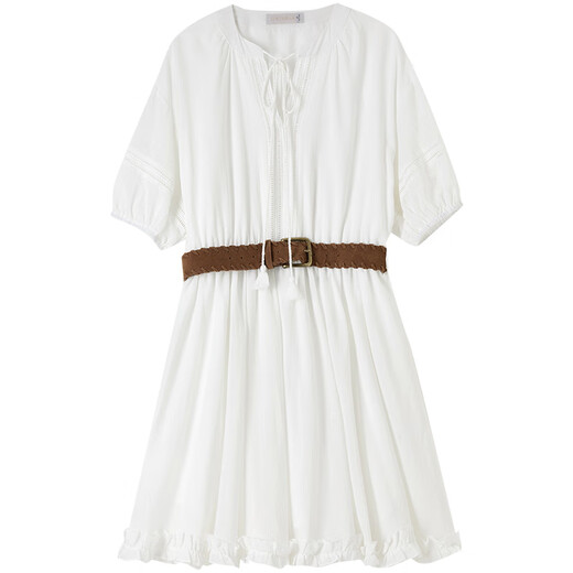 
Chamdora Bohemian pure cotton tied V-neck dress for women summer ruffled rotator sleeves A-line skirt romantic midi skirt