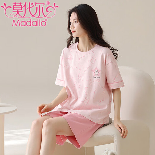 
Modal pajamas women's new summer short-sleeved shorts pure cotton round neck thin sweet pink home clothing set can be worn outside Z9856 M Recommended 80-100Jin [Jin equals 0.5 kg]