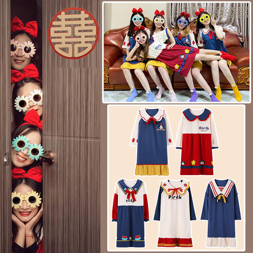 
Kang Meishi's wedding funny cute morning robe girl group bridesmaid pajamas running bride sister autumn and winter skirt snow white clothes yzl-16837 M