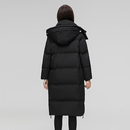 Flying in the Snow Down Jacket Women's Mid-Length 90 Velvet 25 Winter Over-the-Knee Solid Color Loose Fashion Hooded Casual Thick Jacket Black M